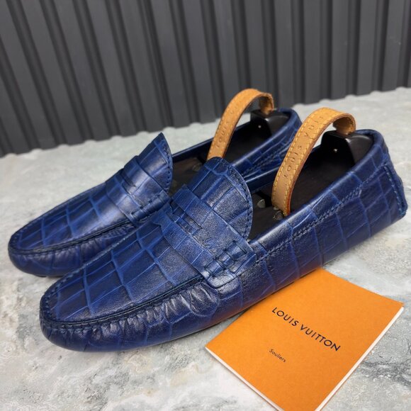Louis Vuitton Shade Driving Moccasins Croco Embossed Leather 9 LV 10 US 43 EUR - Picture 1 of 12